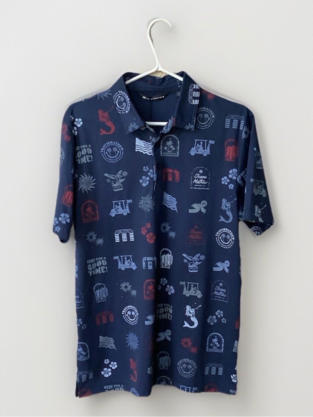 NWT Travis Mathew Tourist Season Heater Series Polo Shirt Mens Med 4th of July